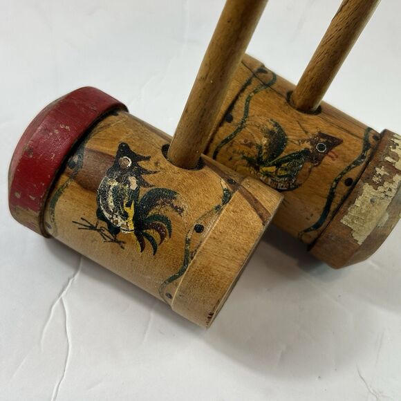 Vintage Rooster Salt Pepper Shakers Long Handled Woodpecker Woodware Japan 14" - Picture 6 of 6